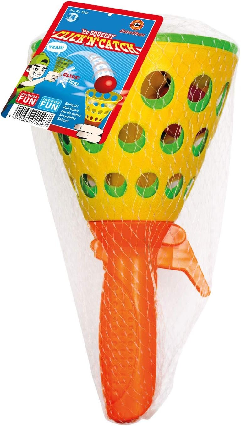 GUNTHER FLUGSPIELE 1546 Catch Ball Game Mc Squeezy ClicknCatch approx. 10.5 cm skill game with 2 catch cups and 3 balls for children ages 4 and up ball game for indoors and outdoors