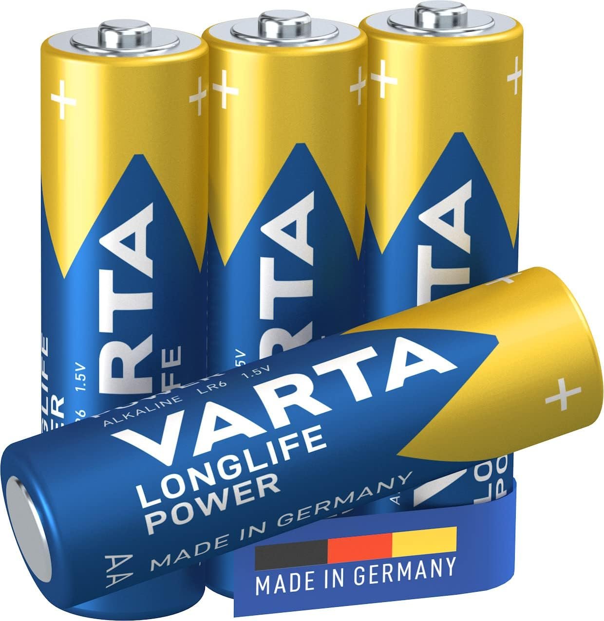 VARTA AA batteries 4 pieces Longlife Power alkaline 1.5V ideal for toys wireless mice flashlights Made in Germany